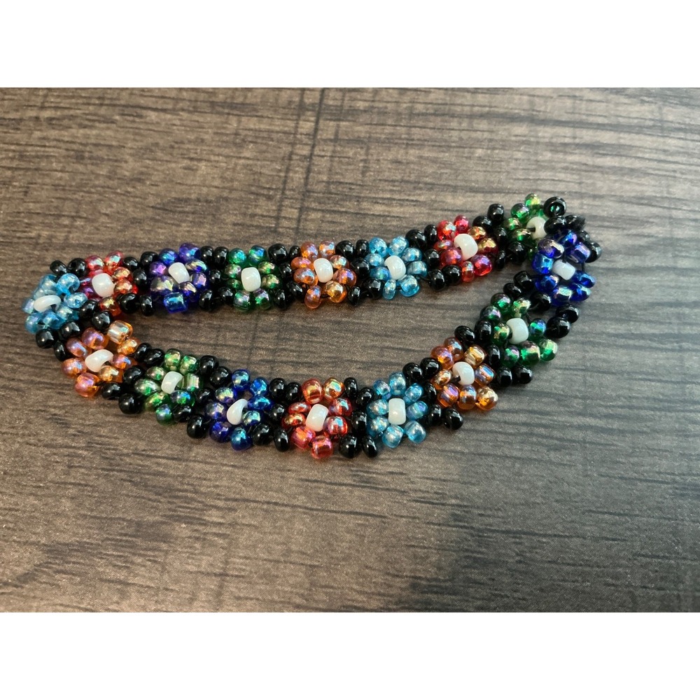 Stretchy Multi Color Flower Bead Bracelet 3 "